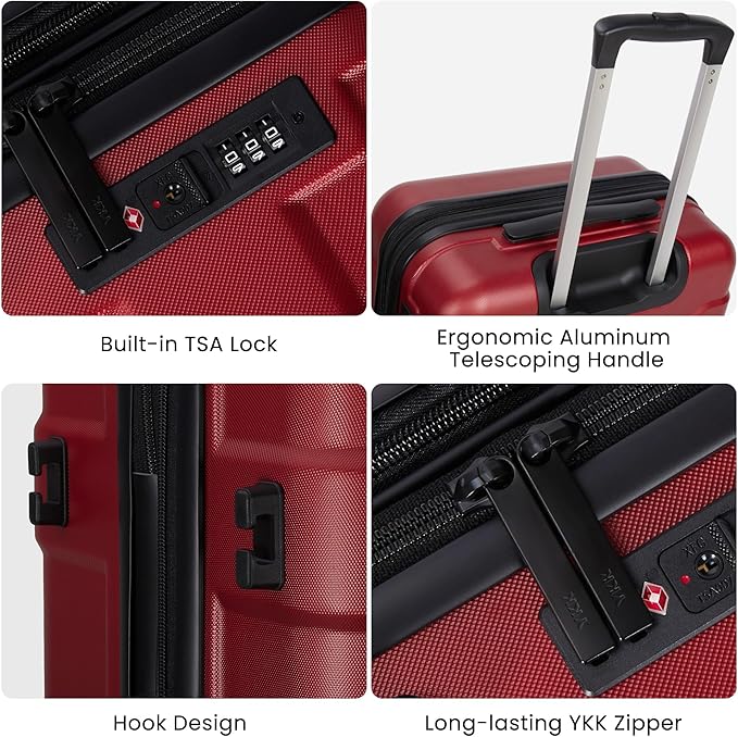 Luggage Sets 3 Piece with Spinner Wheel, Hardside Suitcase Set with TSA Lock, Expandable Lightweight Travel Luggage for Women, Burgundy