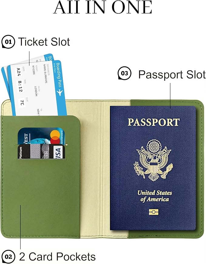 Passport Holder for Travel Essentials,RFID Blocking Passport Cover Case for Travel Accessories,Travel Wallet for Women Men (Army Green)