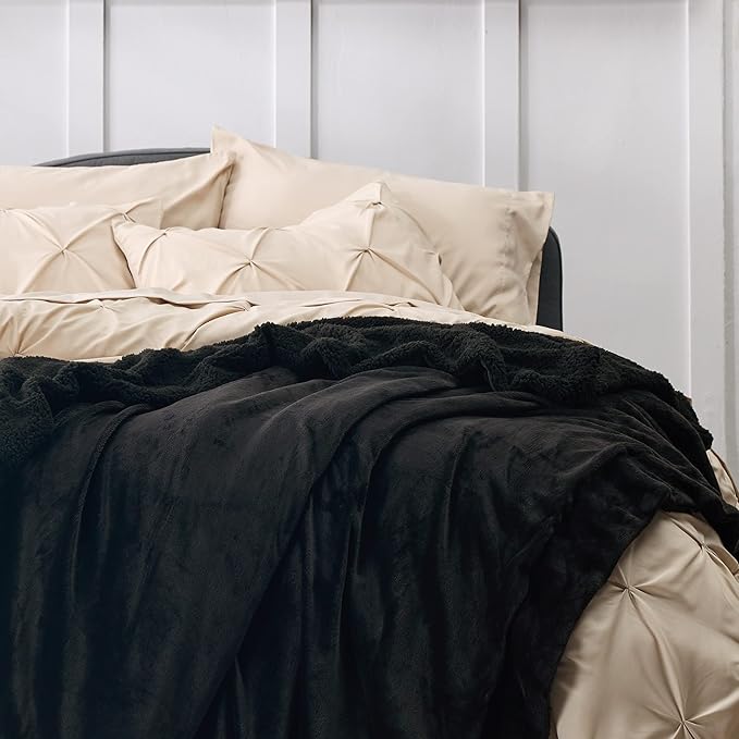 Bedsure GentleSoft Sherpa Fleece Blankets King Size for Bed, Non-Heated, Thick and Warm Throw for Women and Men, Soft Fuzzy Plush King Blanket for Winter, Black, 108x90 Inches