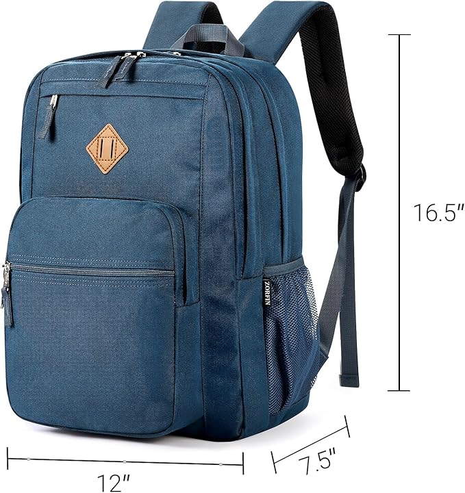 ZORFIN 26L Backpack for College, and Travel: Water Resistant Bookbag - Navy Blue