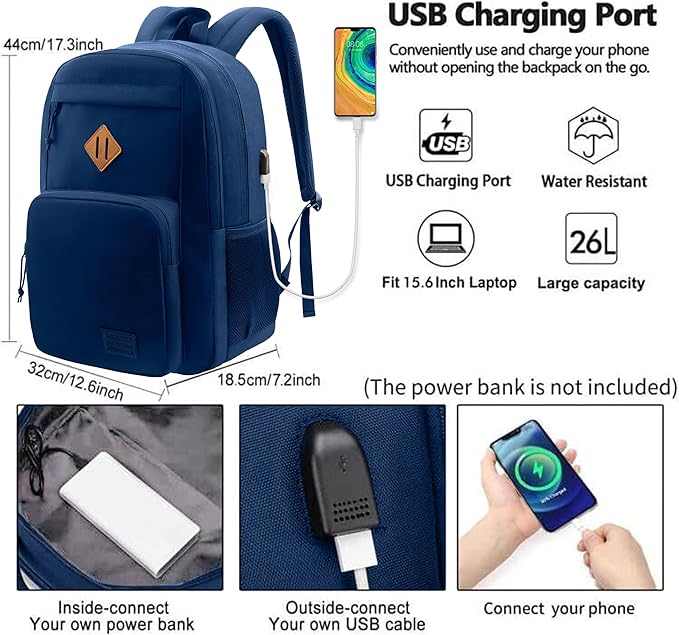 KEOFID Light Weight Travel backpack for Men and Women, Laptop Backpack for Work, Large Bag for College, Water Resistent(Blue)