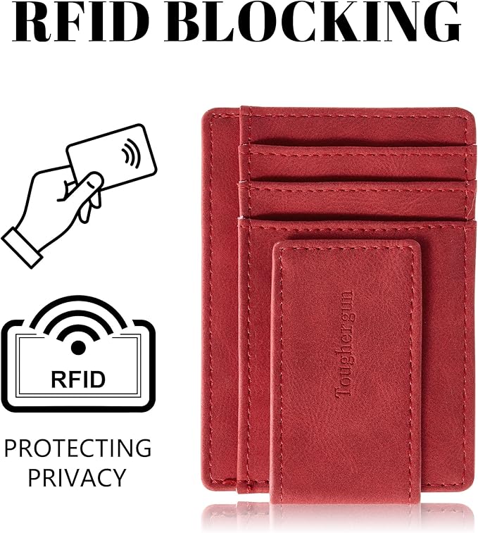 Toughergun Slim Wallet for Men RFID Blocking Money Clip, Minimalist Front Pocket Credit Card Holder, Magnetic Thin Mens Wallets with ID Window