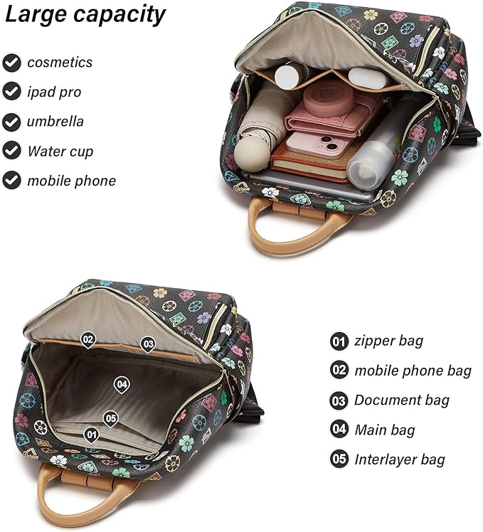Makes Mini Backpack for Women, Stylish Daypack Purse Handbag Small Casual Daily Travel Bag, Lady Girls Gifts for Work School, 2pcs Sets