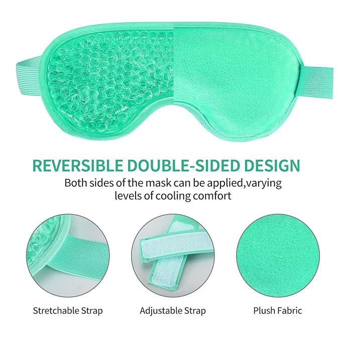2PCS Gel Eye Mask Reusable Cold Therapy Gel Bead Eye Mask for Puffiness/Dark Circles/Eye Bags/Dry Eyes/Headaches/Migraines/Stress Relief(Green)