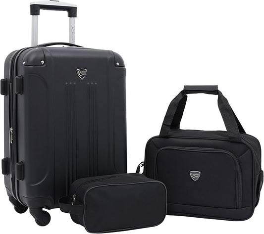 Travelers Club Chicago Hardside Expandable Spinner Luggage, Black, 3 Piece Set