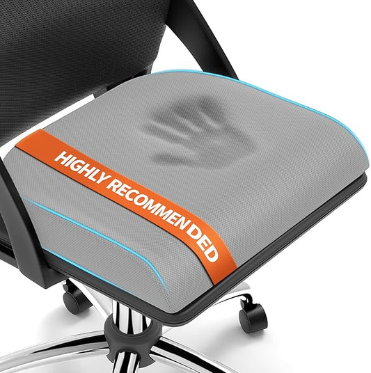 XLarge Seat Cushion, Memory Foam Cushion for Long Sitting Hours on Office Chair, Home & Car, Non-Slip Chair Pad for Relieving Back & Sciatica & Hip & Coccyx Pain (Light Grey)