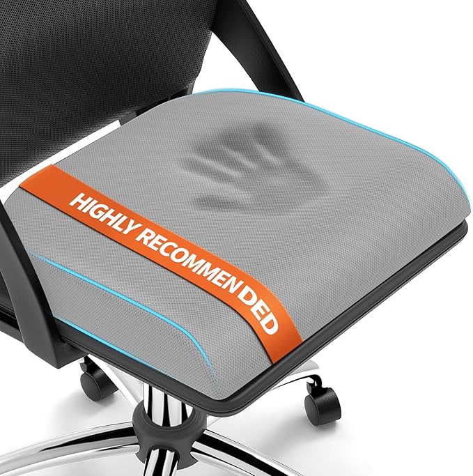 Large Seat Cushion, Memory Foam Cushion for Long Sitting Hours on Office Chair, Home & Car, Non-Slip Chair Pad for Relieving Back & Sciatica & Hip & Coccyx Pain (Light Grey)