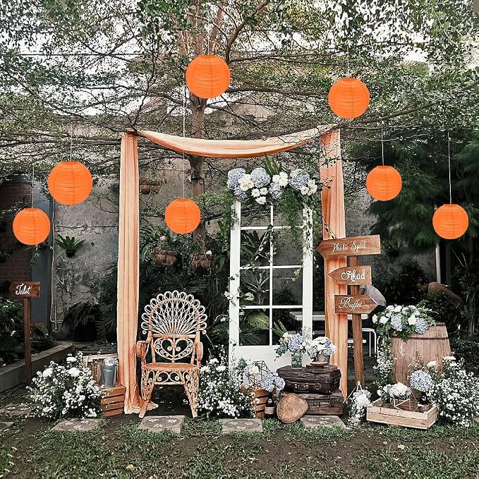 Orange Paper Lanterns, 12Pcs 6-12 Inch Round Hanging Party Decorations | Assorted Sizes Orange Paper Lanterns for Birthdays, Weddings, Baby Showers, Classrooms, Fall Halloween and Seasonal Decor