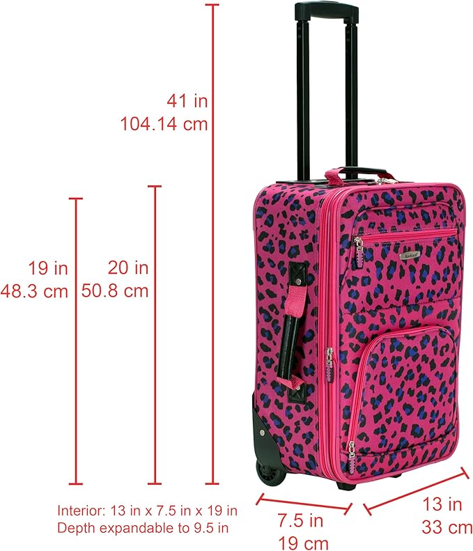 Rockland Fashion Softside Upright Luggage Set, Magenta Leopard, 2-Piece (14/19)