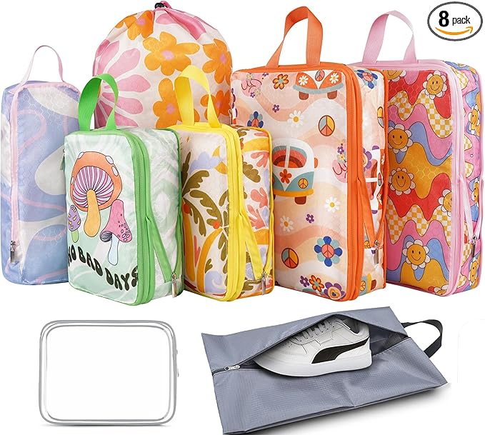 8 Pcs Compression Packing Cubes Travel for Suitcases, Waterproof Luggage Organizer Washable Storage Bags Set for Backpack Travel- Packaging Cubes for Carry-Ons and Storage