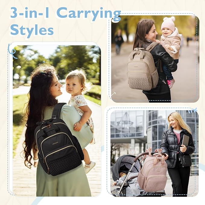 mommore Diaper Bag Backpack, Stylish Travel Baby Bag with Insulated Pockets, Changing Pad and Stroller Straps for Toddler (L-Pink, Large-27L)