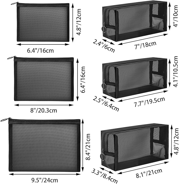 Unoutur pouch,Mesh Cosmetic Bag Portable Makeup Pouch Travel Toiletry Bag for Makeup Organizer Home Office Travel Accessories,6 Pieces Mesh Makeu