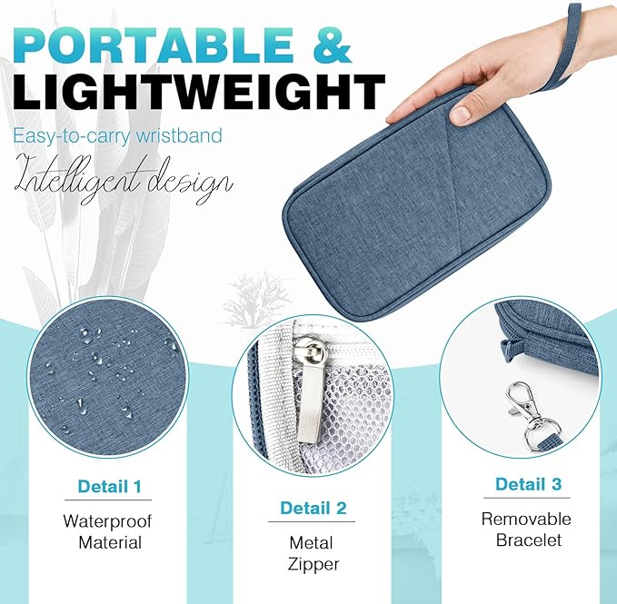 Passport Holder Family RFID Travel Document Organizer for Women Waterproof Passport Wallet Men Portable Case for Cards, Boarding Pass, ID, Money, Tickets with Zipper