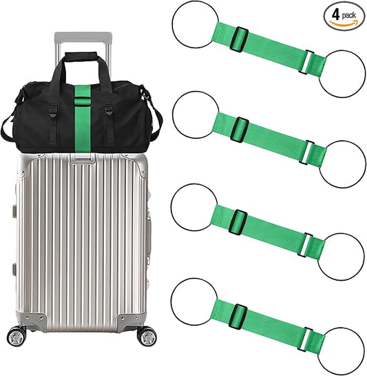 4 Pack Adjustable Luggage Straps for Add a Bag, Bungees Elastic Belt to Connect Suitcases, Luggage Connector Straps for Travel Essentials, Luggage Accessories Fastening Bag Strap - Green