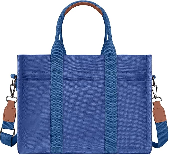FIORETTO Canvas Tote Bag for Women with Zipper Closure & Individual Compartments for Work College for Teacher & Nurse