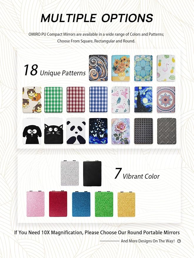 OMIRO Compact Mirror, Glitter PU Leather 1X/3X Magnification, Ultra Portable for Purses, 2.4" W x 3.4" L (Gold)