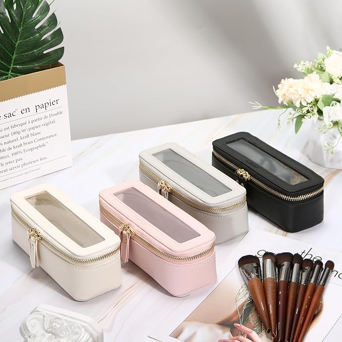 Aveniee Clear Makeup Brush Bag, Slim Brush Holder Cosmetic Case, Small Travel Toiletry Bag for Women, Thin Make up Bags with Dual Zipper, Cute Travel Essentials Srorage Bag.Lilac