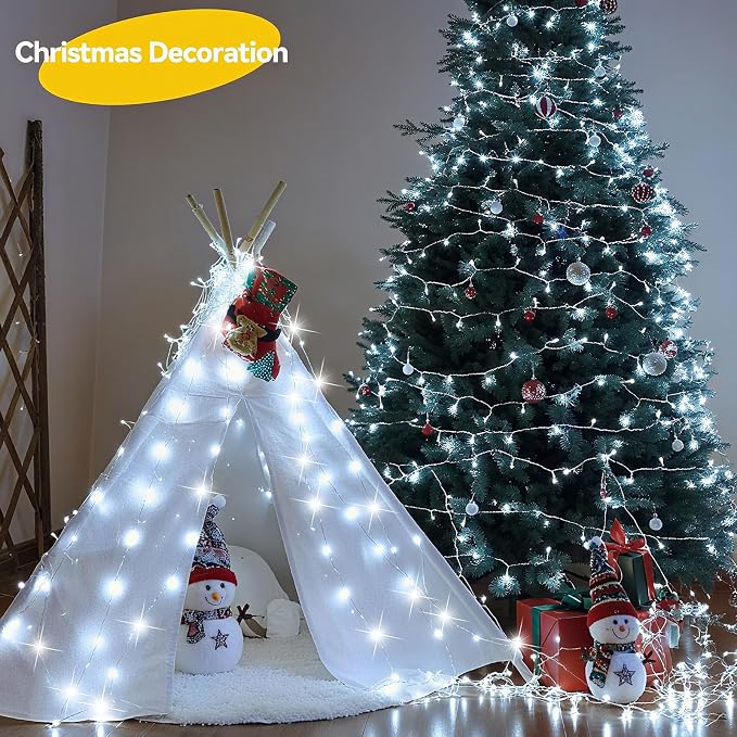 LitHome 8 Pack Cool White Fairy Lights Battery Operated, Each 20 FT 60 LED | Twinkle Lights Battery Operated 2 Modes, Waterproof Fairy String Light for Classroom Bedroom Indoor Christmas Wedding Decor