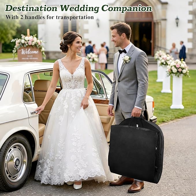 SLEEPING LAMB 72'' Bridal Wedding Gown Dress Garment Bag 15'' Gusseted Garment Cover Shoe Pockets Travel Garment Storage Bag for Prom, Evening Gowns, Black