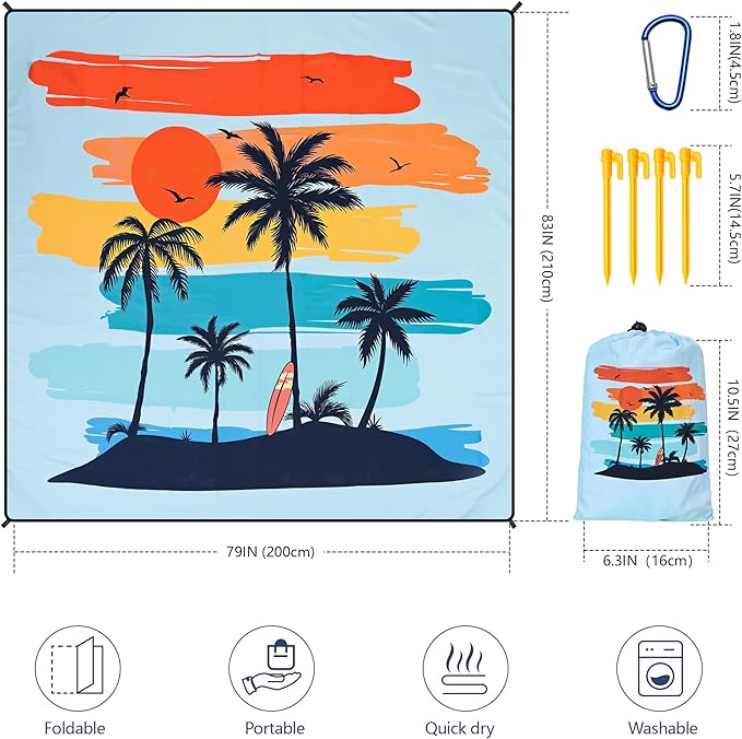 Beach Blanket Waterproof Sandproof Extra Large Beach Mat 79" X 83"/120"x108"for 1-8 Adults Quick Drying Durable Outdoor Picnic Mat for Beach Travel Camping Hiking