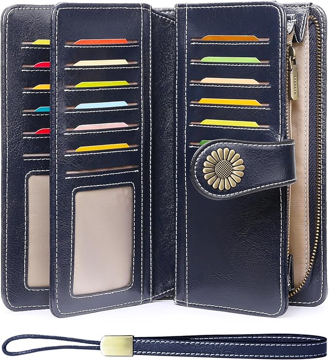 SENDEFN Wallets for Women Leather Credit Card Holder with RFID Blocking Large Capacity Wristlet | with RFID Blocking, Large Capacity, Wristlet, with RFID Blocking, Large Capacity, Wristlet