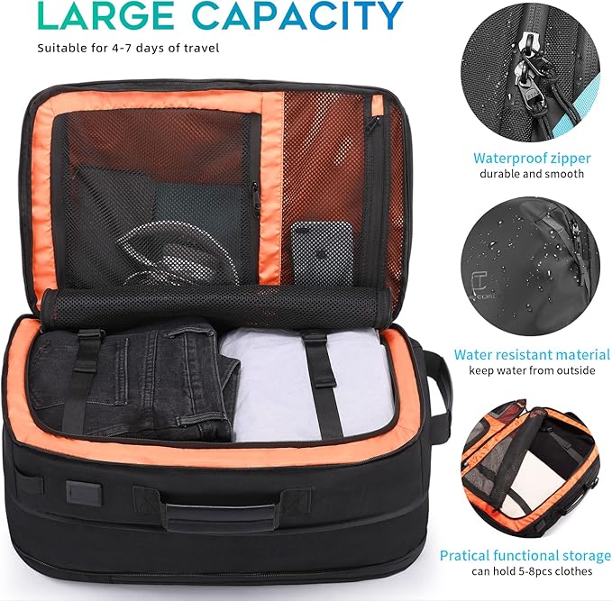 TANGCORLE Travel Carry on Backpack, Extra Large Expandable 45L Backpack for Flight approved, 17.3" Laptop with USB Charging Port Backpacks, Water Resistant Computer Business Backpack for Men & Women