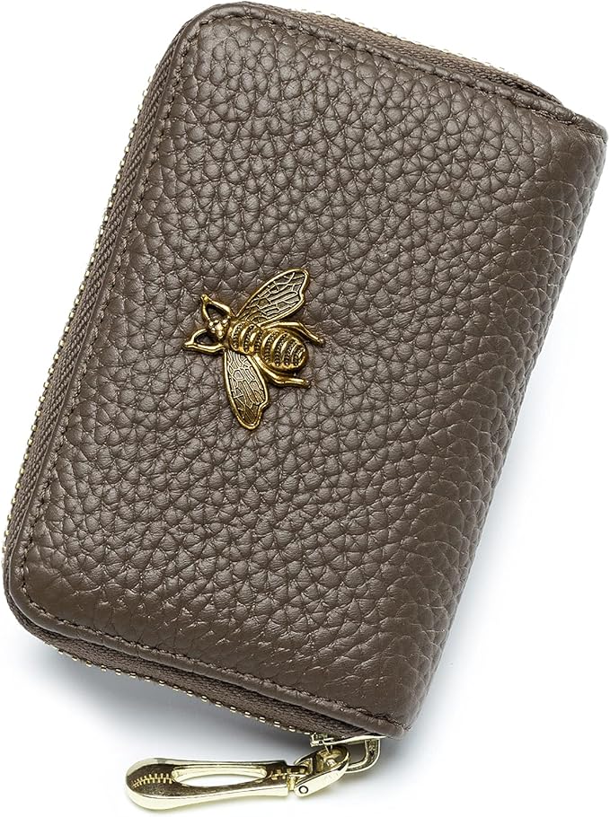 imeetu RFID Credit Card Holder, Small Leather Zipper Card Case Wallet for Women