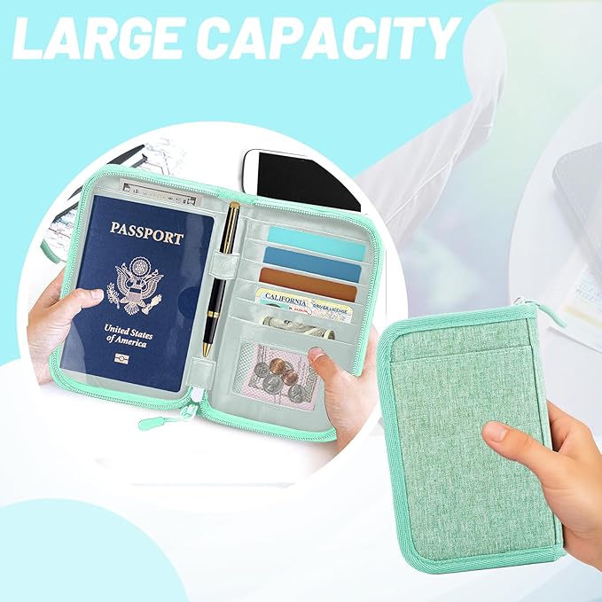 Passport Holder for Travel Essentials, RFID Blocking Protector Passport Wallets, Passport Document Organizer Case for Travel Must Have, Passport Book for Women, Couple, Family Cards, Tickets, ID, Cash