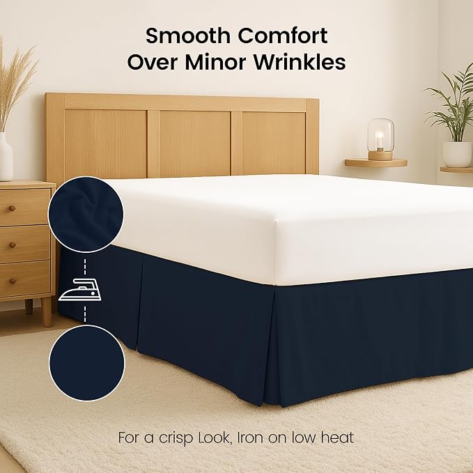 Full Bed Skirt, Hides Under-Bed Storage 16 Inch Drop, Pleated, White | Easy Fit Design, Shrinkage & Fade Resistant, Hotel Style, Microfiber Durable Fabric, Machine Washable