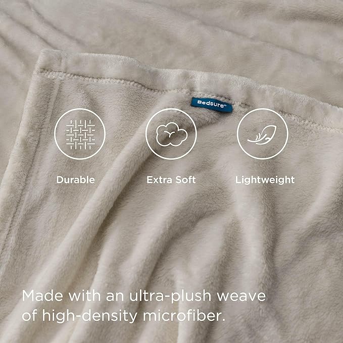 Bedsure GentleSoft Fleece Throw Blanket for Couch Oxford Tan - Lightweight Plush Fuzzy Cozy Soft Blankets and Throws for Sofa, 50x70 inches