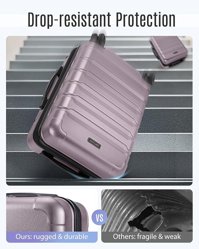 LIGHT FLIGHT Carry On Luggage 22x14x9 Airline Approved, Expandable Carry On Suitcases with Wheels, Lightweight Luggage, Durable Hard Shell 20 Inch Rolling Suit Case for Men Women Travel,Rose Purple