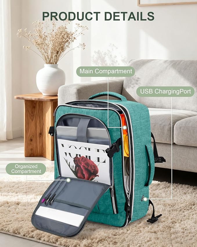 Travel Carry On 17.5" Laptop Expandable Backpack for Men Women, Personal Item Bag Waterproof Airline Approved with USB Charging Hole 3 Packing Cubes, Large Weekender Daypack Business Luggage Suitcase
