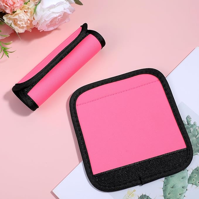 2Pack Luggage Handle Wraps,5.91 x 5.51In Bright Luggage Handle Covers, Comfortable and Soft, Travel Accessories, Luggages Handles Identification, Pink & Black