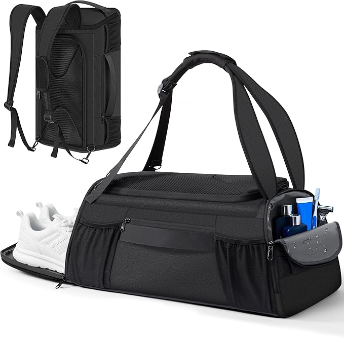 MIYCOO Gym Bag for Women Men, Duffle Travel Bag with Shoes Compartment and Wet Pocket, Waterproof Overnight Carry On Bag Backpack with Two Elastic Bottle Holders for Travel, Workout, Sports, Weekend
