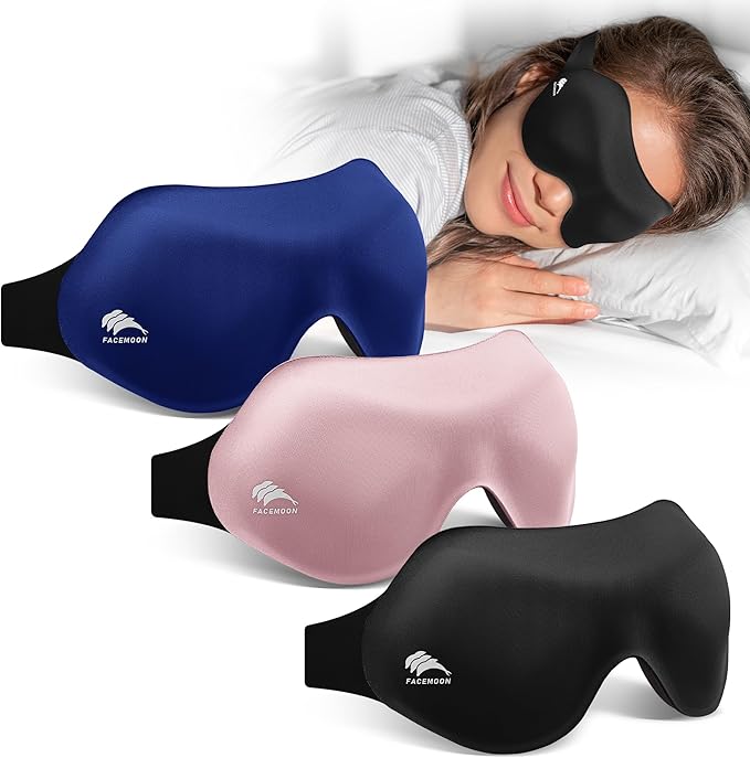 3 Pack 100% Blackout Sleep Mask for Women Men, 3D Eye Mask for Sleeping with Zero Eye Pressure, Side Sleeper Friendly Eye Cover, Night Shift Nurse Essentials for Daytime Sleep & College Dorm Naps