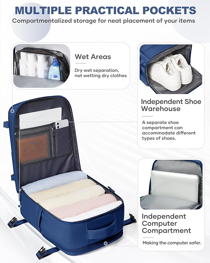 coowoz Travel Backpack Carry On for Women Man Gym Backpacks with Laptop Compartment Mochila de Viaje Teacher Personal Item Backpack Airplane Accessories Must Haves Royal Blue Small