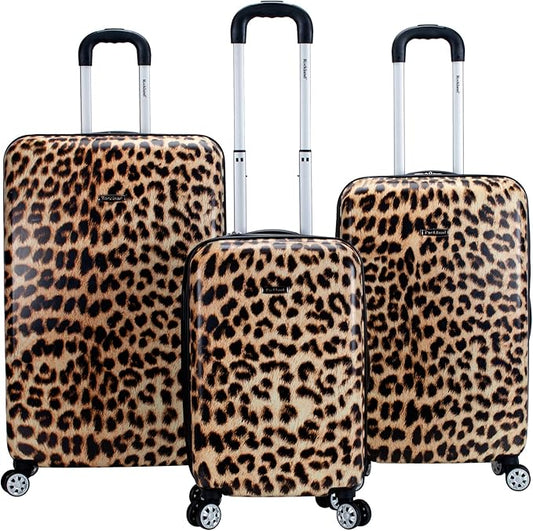 Rockland Safari Hardside Spinner Wheel Luggage, Leopard, 3 Piece (20"/24"/28")