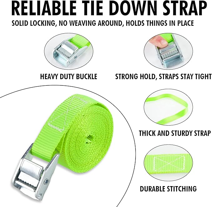 Cartman 1" x 12'Lashing Straps Cargo Tie-Down Strap Up to 600lbs, 6pk in Carry Bag, Green