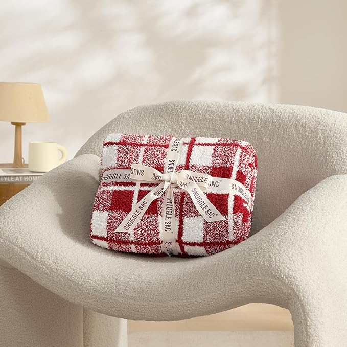Snuggle Sac Red Checkered Throw Blanket for Couch, Super Soft Cozy Warm Christmas Red Blankets, Reversible Buffalo Plaid Microfiber Throws for Sofa Bed, Red Plaid, 50x60 Inches