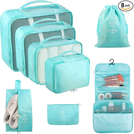 Packing Cubes, 8 Pcs Travel Packing Organizers for Suitcases, Large Capacity Travel Luggage Organizers Set includes 8 Storage Bags (Sky Blue)