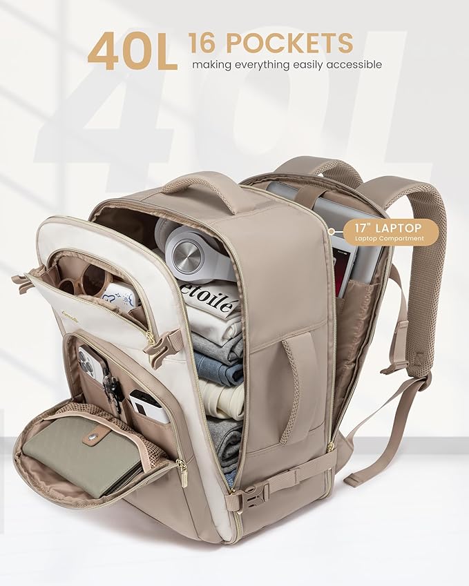 LOVEVOOK Travel Essentials Carry on Backpack 40L Travel Backpack for Women Men,Waterproof TSA Personal Item Travels Bag Airline Flight Approved,Large Carry on Luggage Laptop Backpack with Packing Cube