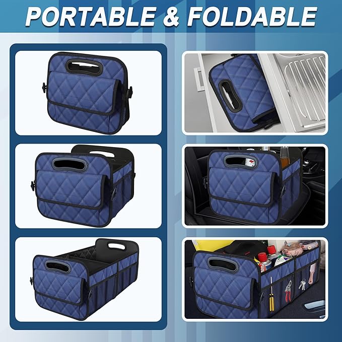 Deosk Car Trunk Organizer for SUV, Car Organizers and Storage with 6 Pocket, Car Accessories for Women/Men 70L Waterproof Polyester Trunk Organizer(Large, Navy Blue)
