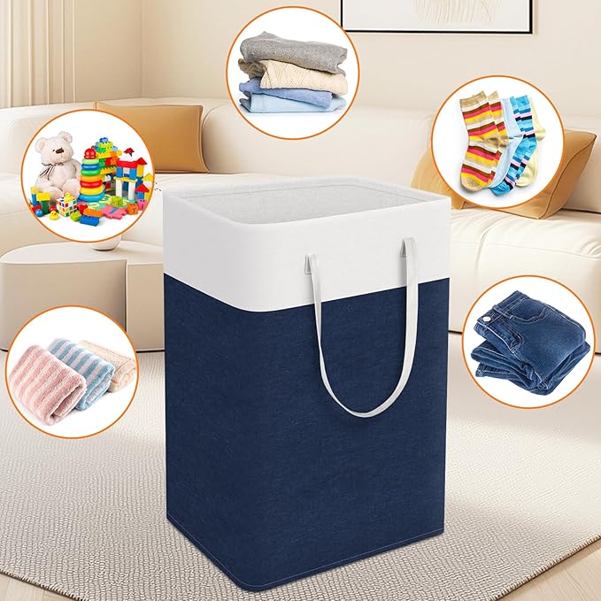 TasticTotes laundry basket 3-Pack, laundry hamper, Hamper with handles, collapsible laundry baskets, Waterproof dirty clothes hamper, Towel Storage for Home or Dorm, 88L-Blue