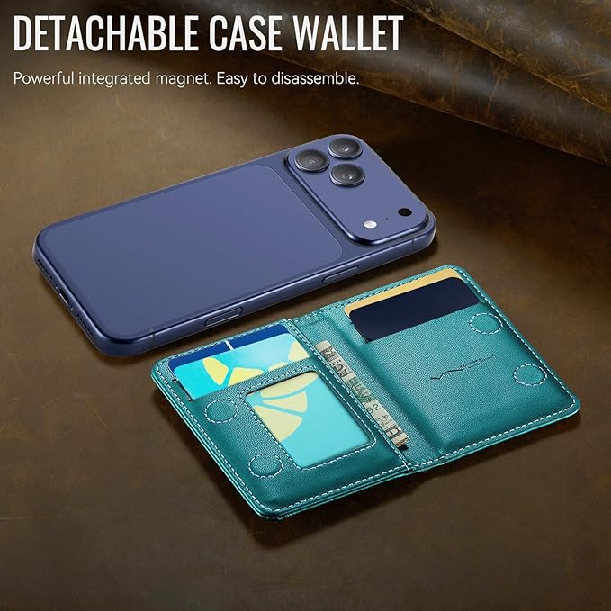 Vinich for MagSafe Wallet Magnetic RFID Blocking Card Holder Compatible with MagSafe Phones and Cases, Strong Magnet Minimalist Phone Wallet for iPhone 17/16/15/14/13/12/Pro/Max/Plus, Bluish Green