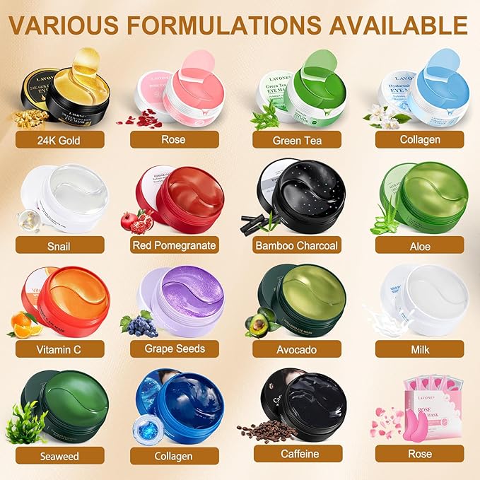 LAVONE Eye Mask - 30 Pairs Snail Under Eye Patches Skin Care Products - Eye Masks Skincare for Dark Circles and Puffiness, Reduce Wrinkles, Eye Bags and Fine Lines, for Women and Man - White