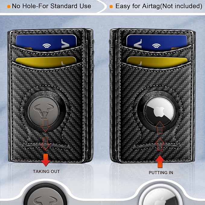 BULLIANT Men Airtag Wallet,Slim Wallet Money Clip Card Holder Magnetic Closure 12 Cards in Front Pocket RFID Blocking