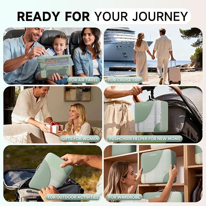 11 Set Packing Cubes for Travel, Gifts for Women Mom Kids, TSA Approved Bags for Makeup, Cosmetic, Toiletry, Suitcase Organizers for Checked Luggage,Cruise Essentials,Airplane Accessories,Matcha Green