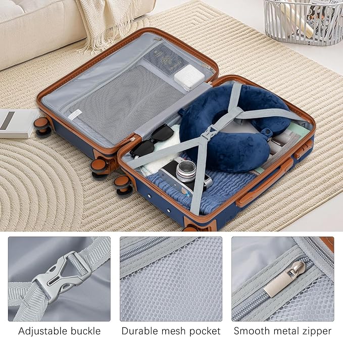 LONG VACATION Luggage Sets 6 Piece ABS+PC Hardshell Suitcase Set with Spinner Wheels, TSA Lock, YKK Zipper, Durable Travel Luggage