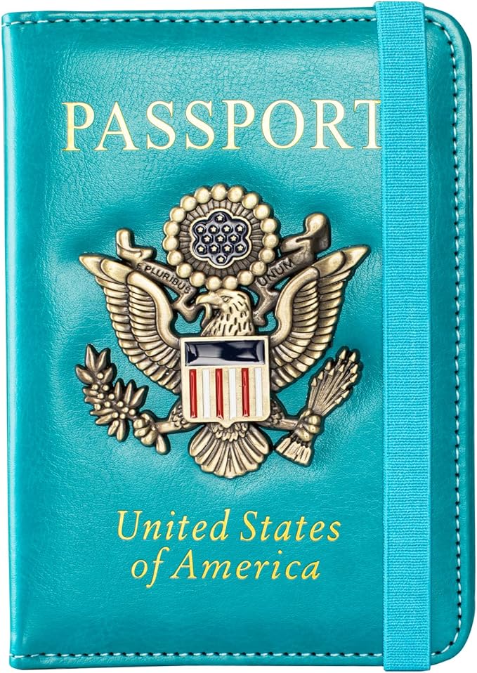 Passport Holder and Card Slot Combo RFID Blocking Leather Travel Passport Wallet for Men and Women US Passport Cover, Light Blue