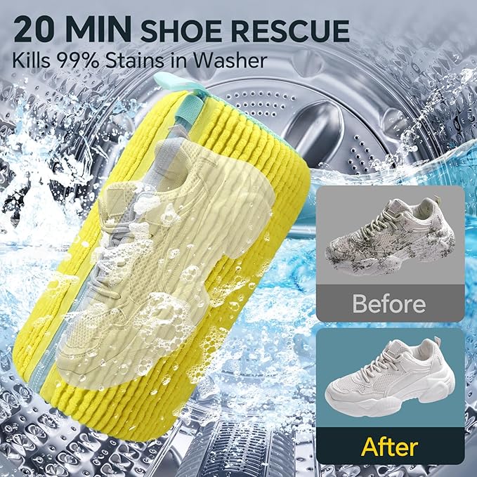 Shoe Washing Machine Bag: 2 Pack Reusable Shoes Cleaning Bags, Heavy Duty Shoe Laundry Bag for Washer & Dryer, 360° Deep Clean for Sneakers Tennis Shoes